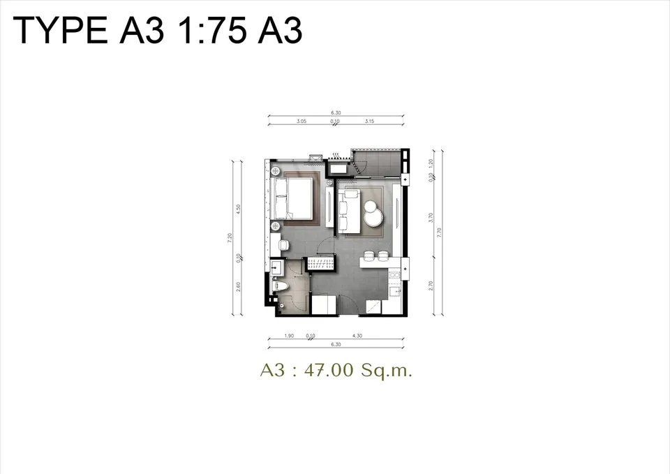 1BR A3 · 46.86 m²
