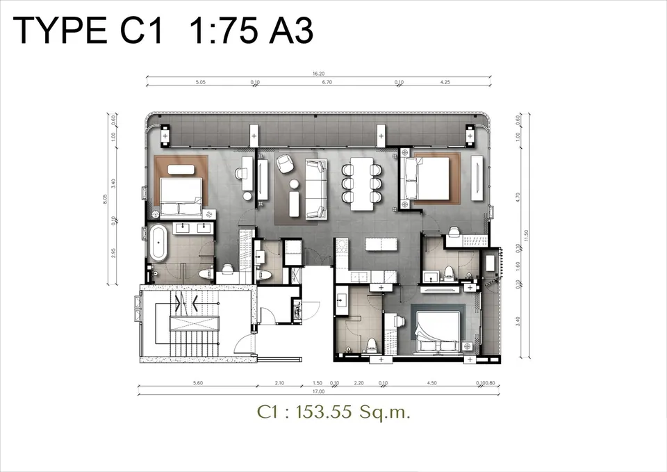 3BR C1 · 153.68 m²