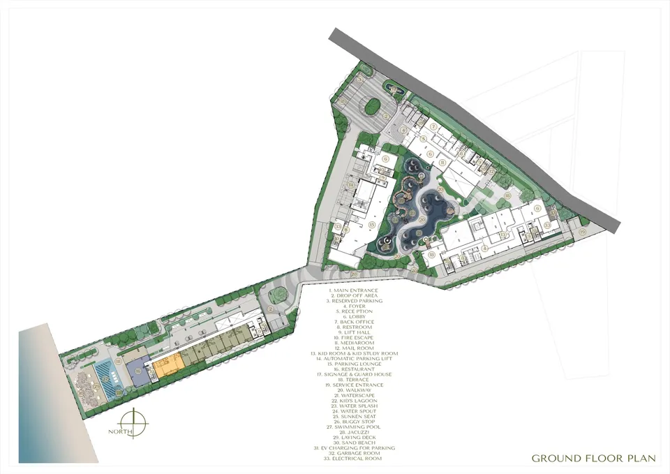 Ground floor plate with the mangrove lagoons and retail units