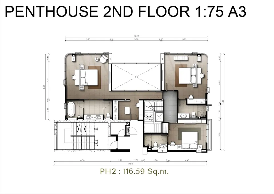Duplex penthouse, level 2