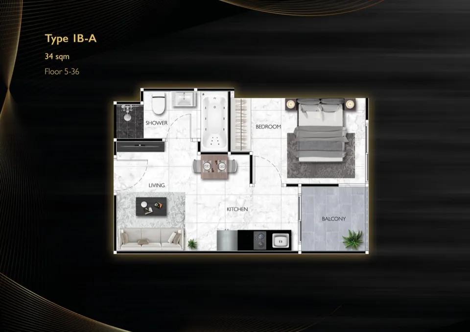 1BR 1B-A · 34 m²