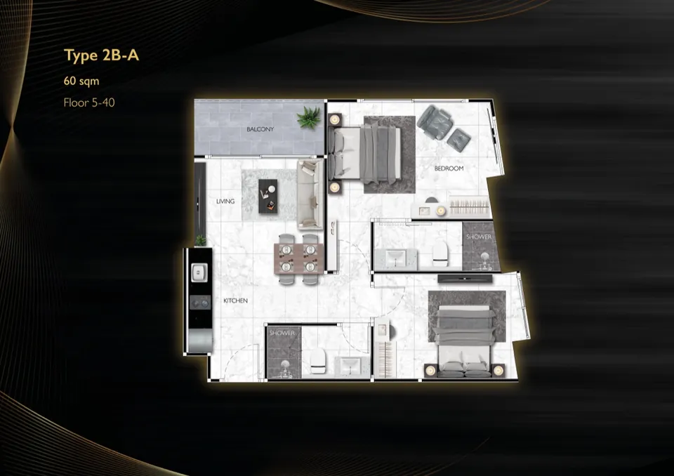 2BR 2B-A · 60 m²