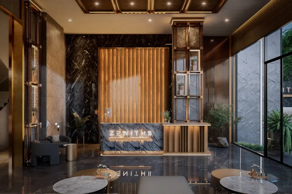 Zenith 2 lobby with ZENITH reception desk